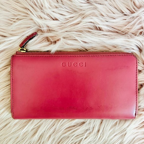 AUTHENTIC GUCCI LEATHER LONG ZIPPY WALLET PINK MADE IN ITALY - Picture 1 of 11